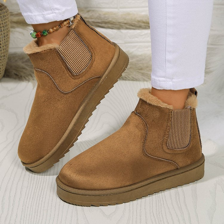 Winter Women's New Arrivals Thick-Soled Snow Boots with Fur Lining, Round Toe Slip-On Cotton Boots