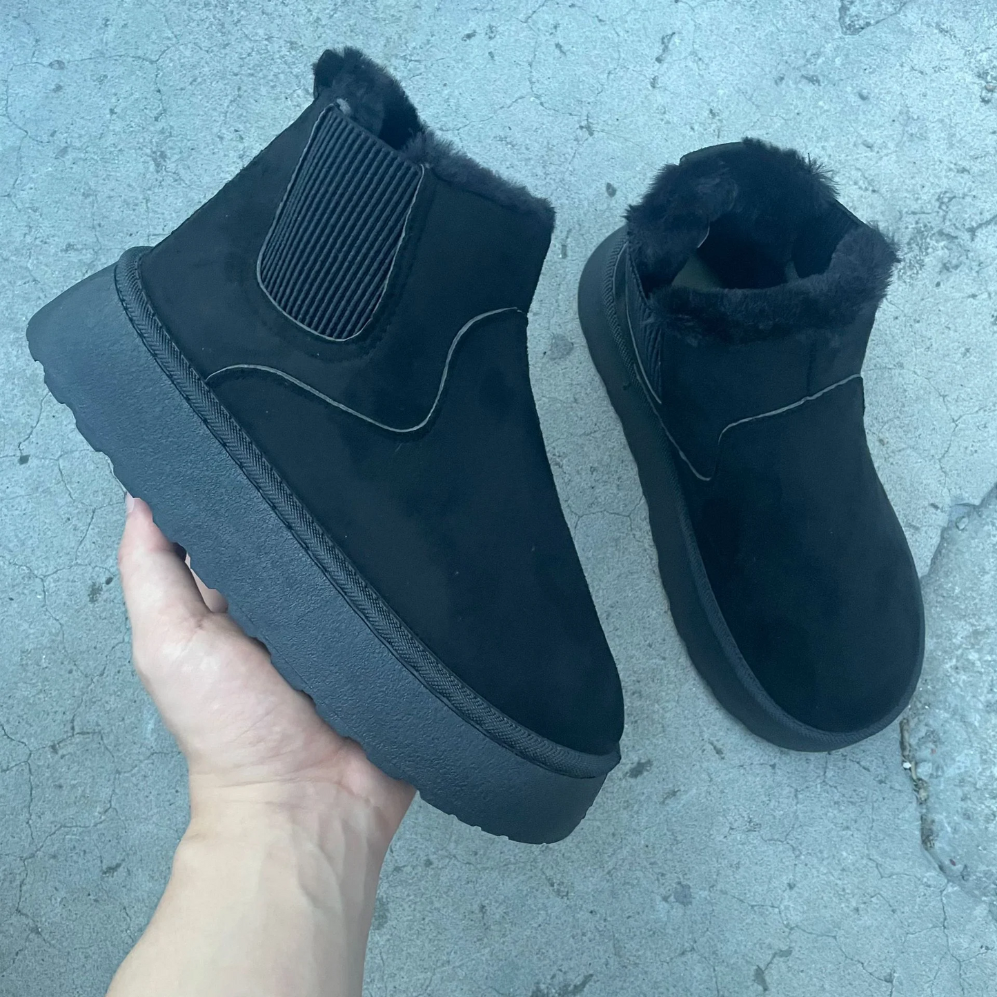 Winter Women's New Arrivals Thick-Soled Snow Boots with Fur Lining, Round Toe Slip-On Cotton Boots