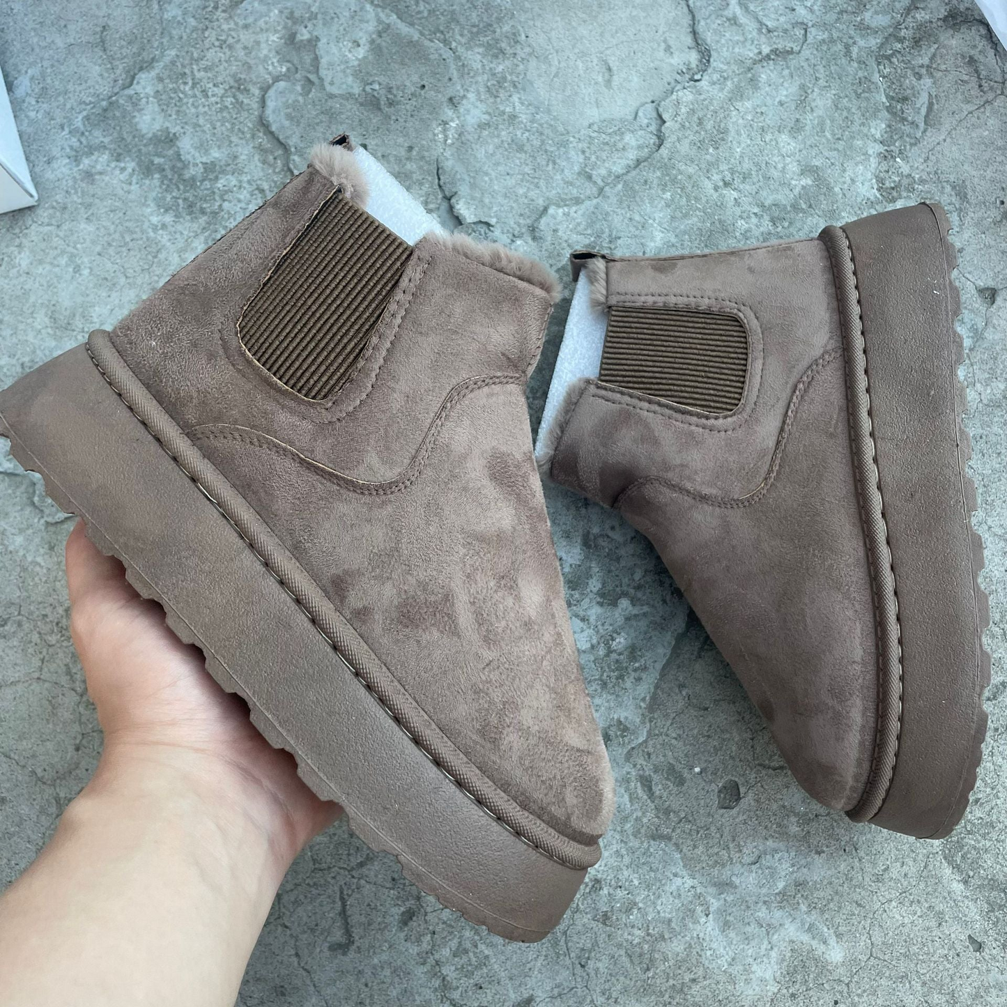 Winter Women's New Arrivals Thick-Soled Snow Boots with Fur Lining, Round Toe Slip-On Cotton Boots