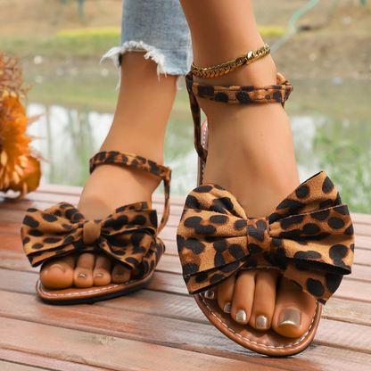 Women’s Grace Flat Sandals – Bow Detail Soft Sole Casual Beach Sandals