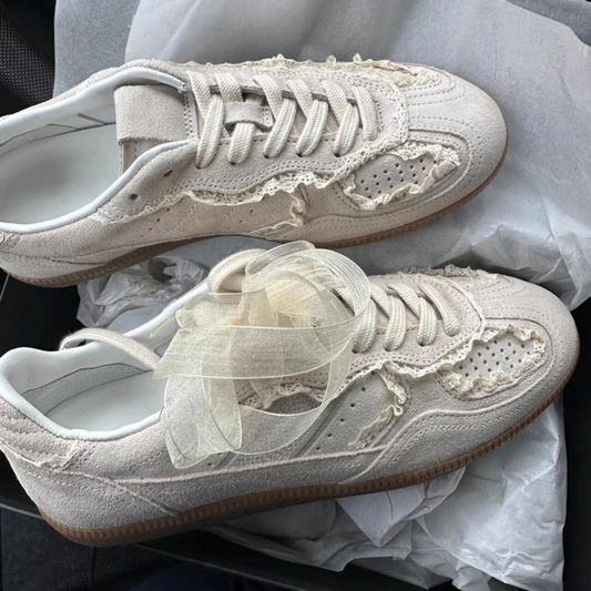 Women’s Verona Lace Leather German Trainer Sneakers – Retro Lightweight Casual Trainers