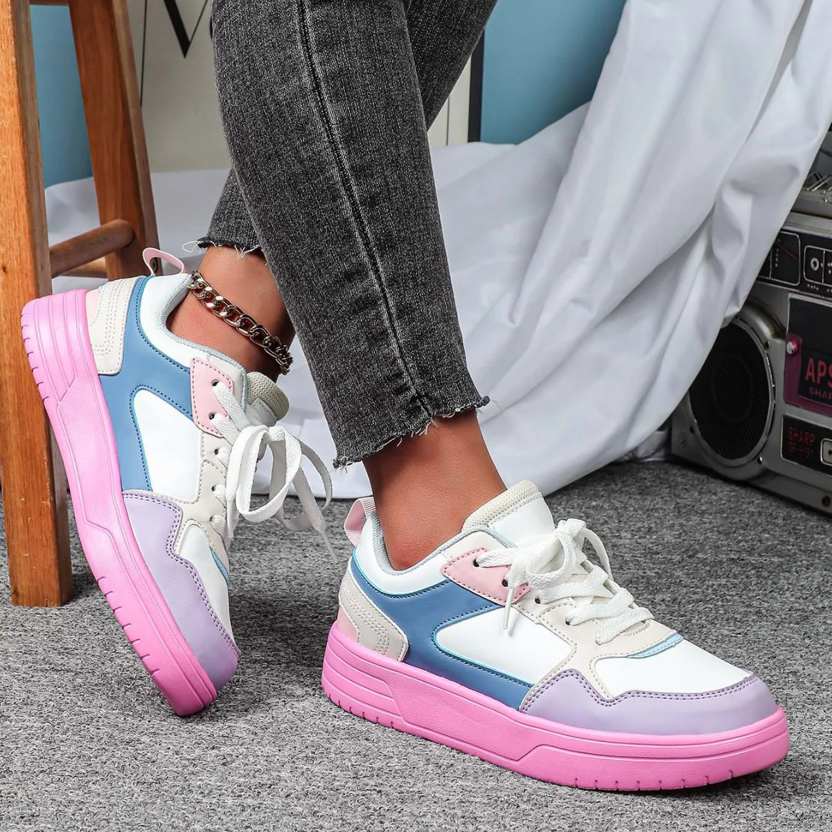 WildStride Leopard Print Platform Casual Skate Sneakers