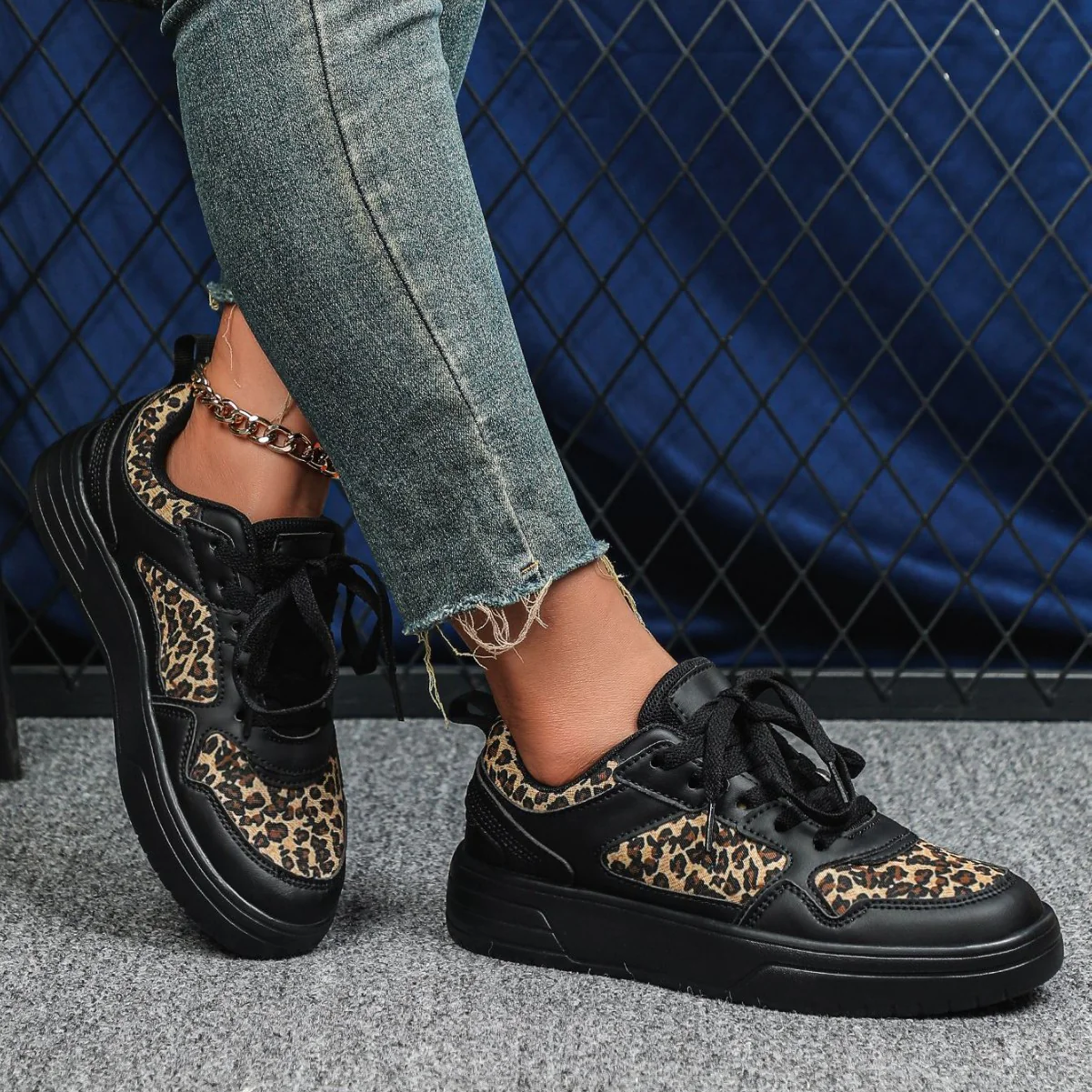 WildStride Leopard Print Platform Casual Skate Sneakers