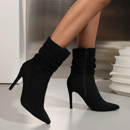 Women's Stiletto Heel Ankle Boots - Pointed Toe Suede Martin Boots
