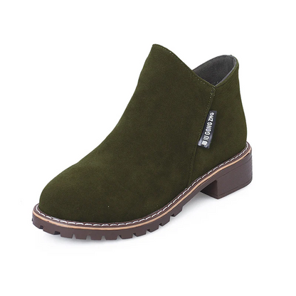 Women's Suede Chelsea Ankle Boots - Side Zip Low Heel Martin Boots
