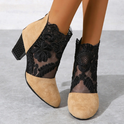 Women's Filigree Lace Heeled Sandal - Architectural Cutout Mesh Stilettos with Cushion & Extended Sizes