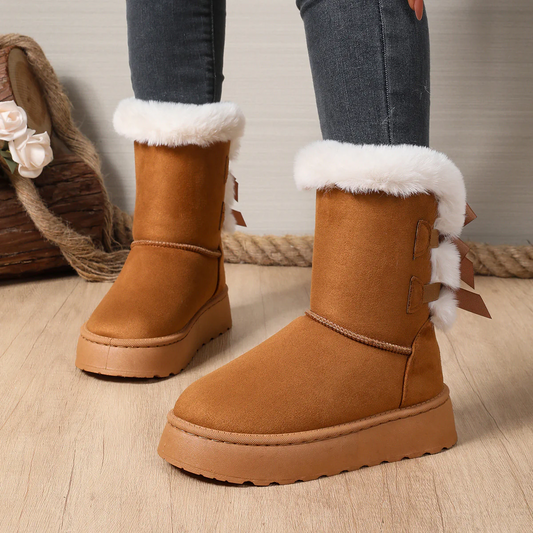 Women’s CozyBow Short Snow Boots – Fleece-Lined Warmth & Anti-Slip Platform